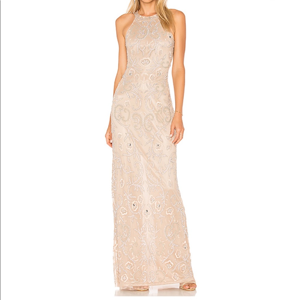 Parker Black Beaded Gown - Size 0 - Beige